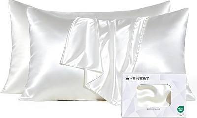SheRest Cooling Pillowcases Standard Size - Silky & Breathable, Silk-Like Soft Satin Pillow Cover with Hidden Zipper for Hair and for Sensitive Skin, Birthday Gifts for Women Men (2pc, White, 20"x26")