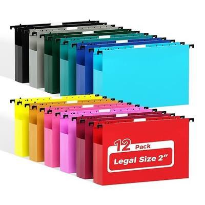 Ansook 12 Pack Legal Size Hanging File Folders with 2" Expansion | Plastic Legal Size File Folders, Assorted Colors Legal Folders for Filing Cabinet Office School Home, Hanging File Organizer
