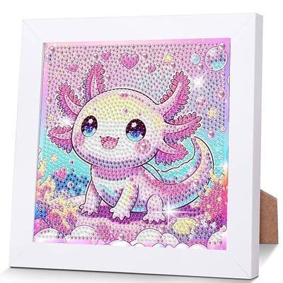 bleihum Axolotl Diamond Art Kits for Kids with Frame, Small Diamond Art for Kids Ages 8-12, Cute Animal Gem Painting Gift Home Wall Decor (7x7inch)