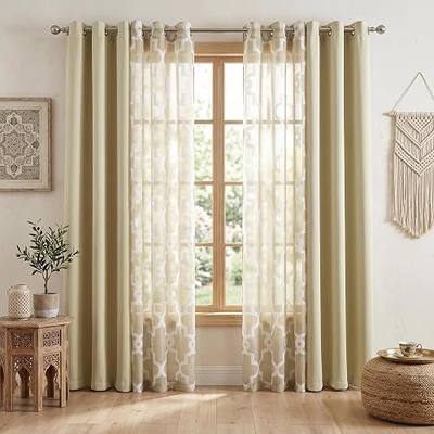 4-Piece Mix and Match Curtain Set, Beige, 35" W x 84" L Each | Moroccan Print Sheers & Thermal Insulated Room Darkening Grommet Drapes for Bedroom & Living Room