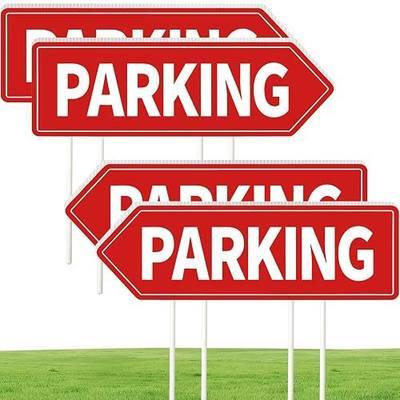 Parking Sign 4 Pack, 16"x5" Parking Signs for Outside Event, Double Sided Waterproof with Stake Corrugated Plastic Red