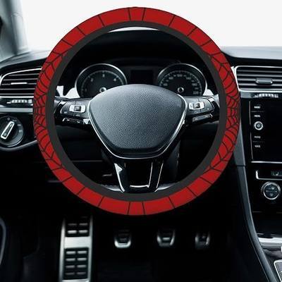 Car Steering Wheel Cover, Steering Wheel Protective Cover Red Spider Web | 14.5"-15" Inch Universal Anti-Slip, Breathable Auto Interior Decoration Accessories for Sedan SUV Truck