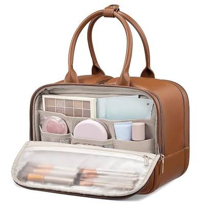 LOVEVOOK Travel Toiletry Bag for Women, Leather Large Wide-open Makeup Bag, Waterproof Cosmetic Bag Organizer for Shower, Traveling, Toiletries, Bathroom