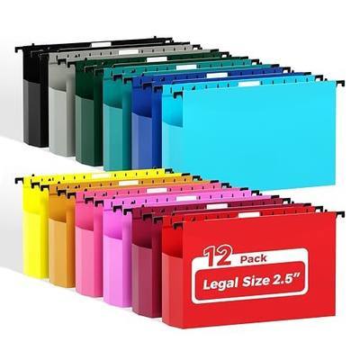 Ansook Legal Size Hanging File Folders Extra Capacity 12 Pack | Plastic Legal Size File Folders with 2.5 Inch Expansion, Heavy Duty Hanging Folders for Office School Home Filing Cabinet