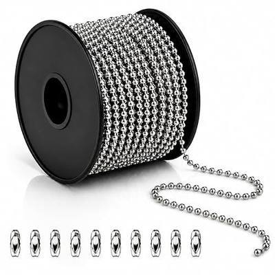 4.5mm Stainless Steel Ball Bead Chain Roll, 50FT/15M Continuous Ball Chain Spool with 10 Connectors for Roller Blinds/Hanging Signs/Lamp Pull Chains/DIY Hanging Decorations
