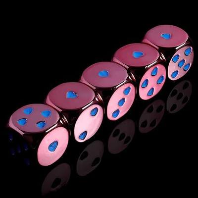 16mm Pink Metal Dice Set - 5-Piece Solid Iron Dice with Case, 6-Sided Metal Dice for Board Games, Poker Parties, Tabletop RPG, Geek Gifts