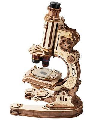 ROKR Wooden 3D Puzzle Building Kit, Real Optical Microscope with 40X-400X Magnification, STEM Science Toy for Students and Adults(ST005)