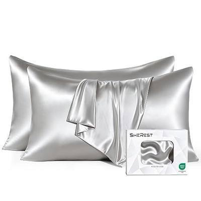 SheRest Cooling Pillowcases Standard Size - Silky & Breathable, Silk-Like Soft Satin Pillow Cover with Hidden Zipper for Hair and for Sensitive Skin, Birthday Gifts for Women Men (2pc, Gray, 20"x26")