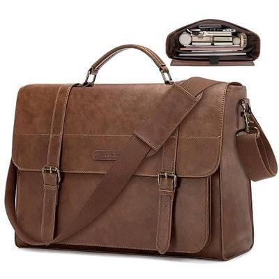 RAINSMORE Messenger Bag for Men 17 Inch Vintage PU Laptop Briefcase | Large Capacity Work Bag with Magnetic Flap, Water-Resistant PU Leather, 3-Way Carry for Office, Business Travel & College