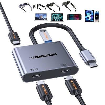 4-in-1 Dual USB-C Display Hub for Switch 2, Switch Docking Station Portable with 4K@60Hz/100W PD/USB3.0 5Gbps for AR/XR Glasses/Switch 1 2/Steam Deck/Laptop/Portable Monitor& Type-C Display