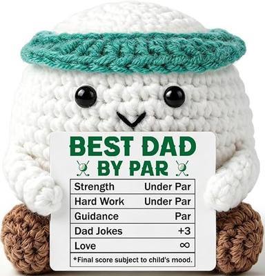 Dad Birthday Gifts from Daughter Son Wife Golf Daddy Gift for Men Fathers | Funny Handmade Crochet Golf Ball Accessories Gift for Dad Daddy Papa New Bonus, Best Dad by Par Christmas Desk Decor