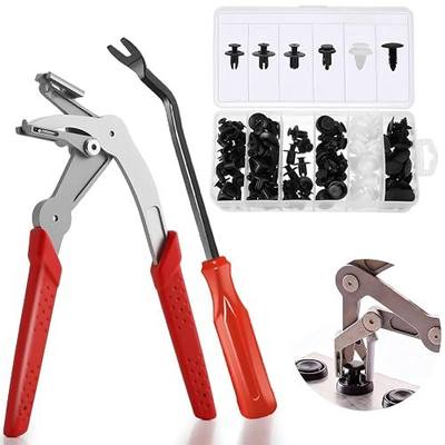 Car Clip Pliers with 100Pcs Car Push Retainer Clips,Spring-Loaded Trim Removal Tool Kit for Automotive Plastic Fasteners,Push Pin,Auto Door Panels, Interior & Exterior Trim