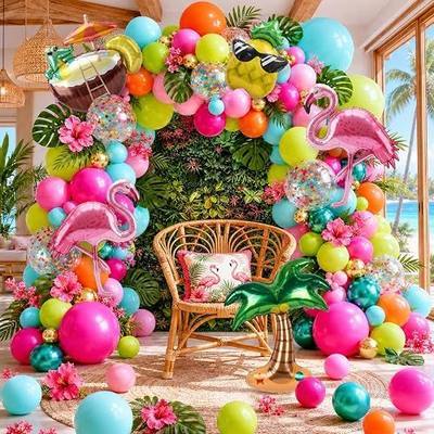 167pcs Tropical Balloons Arch Garland Kit, Hawaiian Luau Flamingo Party Decorations Green Hot Pink Orange Confetti Balloons Hawaiian Theme foil Balloons for Summer Beach Pool Baby Shower Birthday