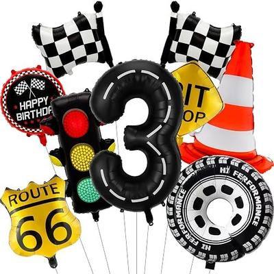 Cars Birthday Decorations, Race Car Birthday Party Decorations 3 Balloon Traffic Lights Blockers Flags Signs Tires Foil Balloons for Birthday Party Car Decorations Supplies