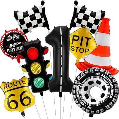 Cars Birthday Decorations, Race Car Birthday Party Decorations 1 Balloon Traffic Lights Blockers Flags Signs Tires Foil Balloons for Birthday Party Car Decorations Supplies
