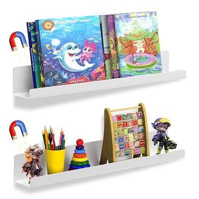 2 Pack Magnetic Book Shelf for Whiteboard, 17 Inch Heavy Duty Metal Magnetic Shelves, Holds 12 lbs, Magnetic Book Display for Classroom Furniture, Office - White