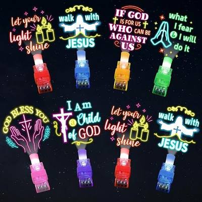 36Pcs Neon Christian LED Finger Lights Bible Party Favors Glow in the Dark Light Up Finger Lights Christian Bible Themed Toys Bulk for Kids Birthday Party Goodie Bag Stuffer Classroom Prizes Gifts