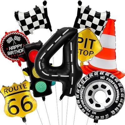 Cars Birthday Decorations, Race Car Birthday Party Decorations 4 Balloon Traffic Lights Blockers Flags Signs Tires Foil Balloons for Birthday Party Car Decorations Supplies