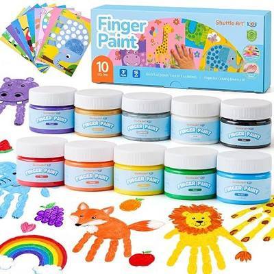 Shuttle Art Washable Finger Paint Set, 10 Colors (2 fl oz) Kids Paint with 10 Coloring Sheets, Non Toxic Finger Painting for Toddlers