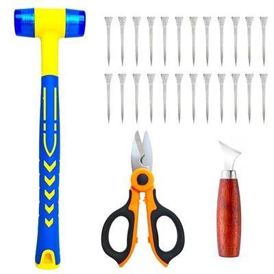 Stained Glass Tools And Supplies For Lead Came Work, 100pcs Hardend Steel Horseshoe Nails, Rubber Mounting Hammer, Lead Knife & Scissors