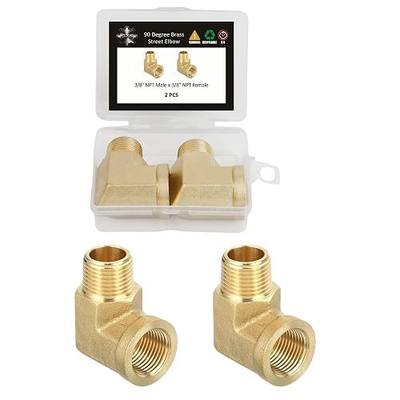 90 Degree Brass Street Elbow, 2-Pack 3/8" NPT Male to Female Pipe Fitting | Heavy Duty Solid Brass Hose Connector, Space-Saving Design, Precision Threads, Leak-Free for Air, Oil, Fuel & Plumbing