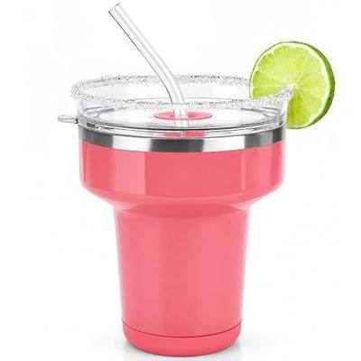 16oz Insulated Margarita Tumbler with Lid & Straws, Cocktail Cup | 18/8 Stainless Steel, Saltable Rim, Non Slip Base, 360° Sippable Martini Glass Alternative, Stemless Shatterproof Glass Free