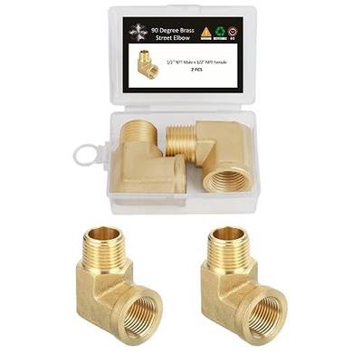 90 Degree Brass Street Elbow, 2-Pack 1/2" NPT Male to Female Pipe Fitting | Heavy Duty Solid Brass Hose Connector, Space-Saving Design, Precision Threads, Leak-Free for Air, Oil, Fuel & Plumbing