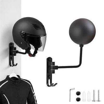Helmet Hanger Wall Mount, Helmet Holder 180° Rotation Metal material Helmet Rack with Double Hook for Football Helmet, Bicycle Helmet, Hat, Cap, Sportswear, Motorcycle Accessories