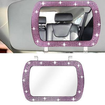 BFXM Car Visor Mirror, Clip-On Car Mirror Vanity with Pink Bling Diamonds | Universal Travel Makeup Mirror for Car, Sun Visor Mirror, Car Mirror Visor for Trucks Cars SUVs, Car Accessories for Women
