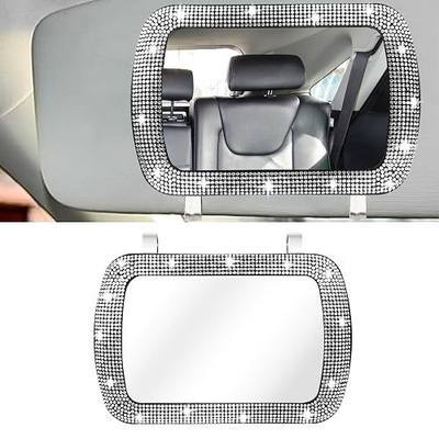 BFXM Car Visor Mirror, Clip-On Car Mirror Vanity with White Bling Diamonds | Universal Sun Visor Mirror, Mirror for Car, SUV, Truck and Various Vehicles, Car Accessories for Women Men