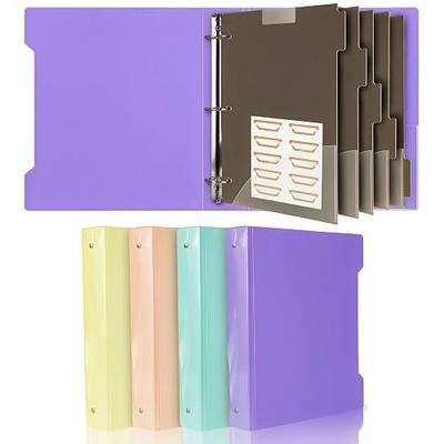 4 Pack 2 Inch 3 Ring Binder & 5 Tab Dividers with 2 Pockets | Fits 8.5x11" Letter Size, Holds 400 Sheets, Large Capacity Binder Organizer with Pockets, Refillable 3 Round Ring Binder