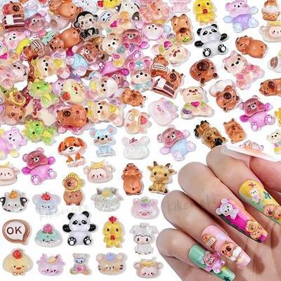 200PCS Kawaii Animals Nail Charms, Resin Animals Charms for Nails Art 3D Cute Capybara Bear Rabbit Dog Dragon Monkey Flatback Nail Charm Gems for Women Nails Art Design DIY Crafts Manicure Decoration