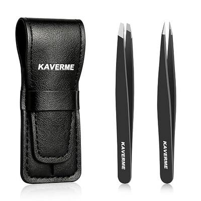2Pcs Tweezers Set - Upgrade Professional Precision Slant and Point Tips for Eyebrows, Facial Hair and Ingrown Hair Removal (Black)