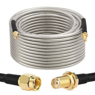 RP-SMA Male to RP-SMA Female Bulkhead Cable 50FT, RG58 Coaxial Cable with Panel Mount, Gold Plated Connector, Low Loss RF Extension Cable for WiFi Antenna, Router, FPV, SDR