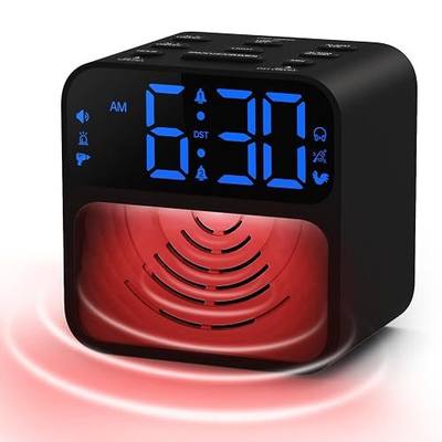 AuroraCalm Extra Loud Alarm Clock for Heavy Sleepers with 115dB Alarm | Red Flashing Light Backup to Help Prevent Oversleeping - Dual Alarm for Teens Adults Shift Workers in Bedroom - Black