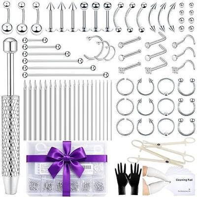 Body Piercing Kit with Piercing Jewelry, Complete 91PCS Set | Includes grabber tool, 20 needles in 12G/14G/16G/20G, forceps clamps, cleaning pads, gloves, finger cots and box