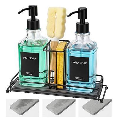 Kitchen Soap Dispenser Set,Kitchen Organization,Clear | Dish Soap Dispenser with Sponge Holder,Hand and Dish Dispenser Set,Instant Dry Tray