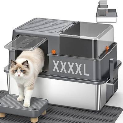 XXXXL Stainless Steel Litter Box with Lid,28.3" L x 20.2" W x 19.3" H Extra Large Enclosed High Sided Metal Cat Litter Box for Large Cat and Multiple Cats,Non-Sticky, Anti-Leakage, Easy to Clean
