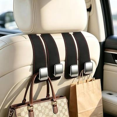 Amooca 2 Pack Car Headrest Hooks, Premium Suede with Metal Hook Car Seat Back Storage Hanger for Purses, Handbags,Grocery Bags - Black