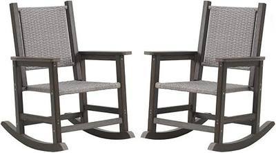 Wicker Outdoor Rocking Chair Set of 2 for Adult, Dark Brown | Durable HDPE frame with woven seat and back, weather-resistant, ideal for porch, patio, garden, lawn, balcony and outdoor use