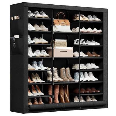 9 Tier Shoe Rack with Cover, Cabinet for 55 Pairs, Black | Large family capacity for boots/heels/sneakers. Reinforced stability. Slim footprint, corner-friendly. Quick no-tool setup.