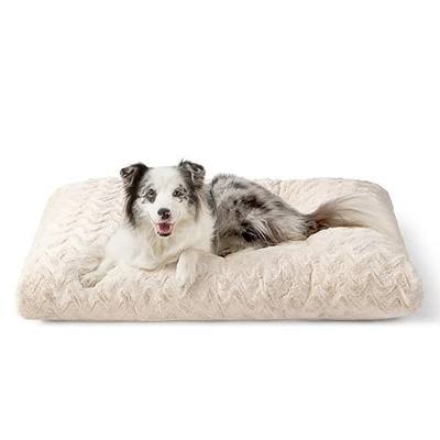 EHEYCIGA Washable Dog Bed for Crate 36x27 Inch, Anti-Slip L Plus Kennel Pad for Dogs Up to 55 lbs, Plush and Comfy Pet Sleeping Mat, Beige