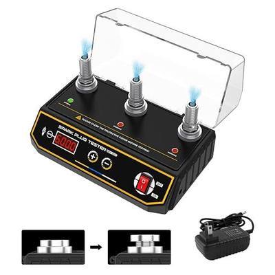 3-Holes Spark Plug Tester, Adjustable Simulated RPM & Hole Height, Automotive Engine Ignition Coil Tester with Protective Cover, Digital Display & Indicator for 12V Vehicles and Motorcycle, SPT301