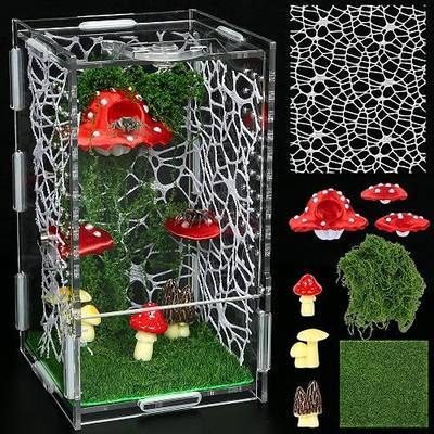 Jumping Spider Enclosure Kit, Tarantula Enclosure Accessories DIY Insects Habitat, 3D Printed Magnetic Mushroom Spider Hide Platforms, Escape Proof Small Reptile Terrarium
