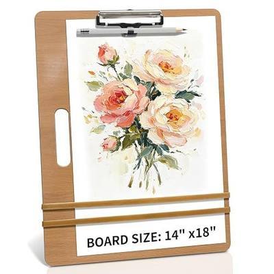 14"x18" Sketch Board with Handle, Portable Drawing Art Supplies | Dry-Erase Surface, Metal Clip & 2 Elastic Bands, Art Board, For Kids, Students, Painting, Sketching, Drawing, Wood Grain