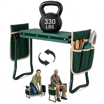 Flora Foldable Garden Kneeler and Seat – Heavy Duty Gardening Bench with Extra-Wide Soft Pad & 2 Tool Pouches – Durable Steel Frame Supports 330lbs, Perfect Gardening Gifts for Seniors, Women & Men