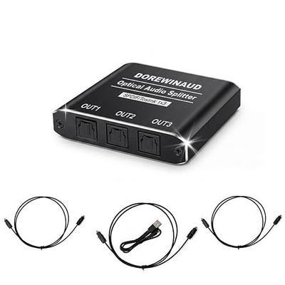 Optical Audio Splitter 1x3 with 3PCS Optical Audio Cable Aluminum Shell Toslink Splitter 1 in 3 Out Supports Dolby Digital & DTS 5.1 for PS5 Xbox Blue-Ray DVD HDTV TV Box