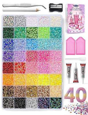 Upgraded 40 Colors Bedazzling Kit, Jelly Resin Flatback Rhinestones with B7000 Glue, Pen, Tweezers, Trays & Storage Box for Adult Nail Art, DIY Crafts, Tumblers, Shoes & Clothes