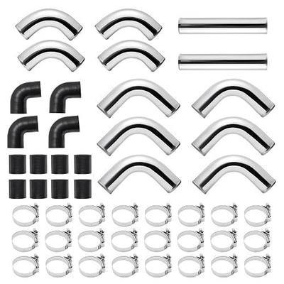 EVIL ENERGY Universal 3" 12pcs Intercooler Piping, Aluminum Intercooler Pipe Kit with T-Bolt Hose Clamps & Silicone Coupler, Silver