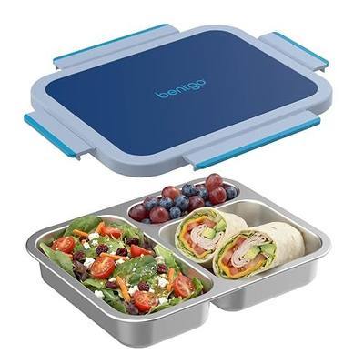 Bentgo Stainless Steel Lunch Box, Leak-Proof, 3 Compartments, 4.3 Cups | 18/8 Stainless Steel Tray, Easy-Open Clips, PFAS & BPA-Free, Top-Rack Dishwasher Safe, Ages 3+ (Navy)